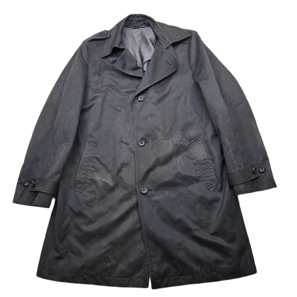 Cardinal of Canada Trench Coat Mens 44R Large Black‎ Cotton Blend Button Classic
